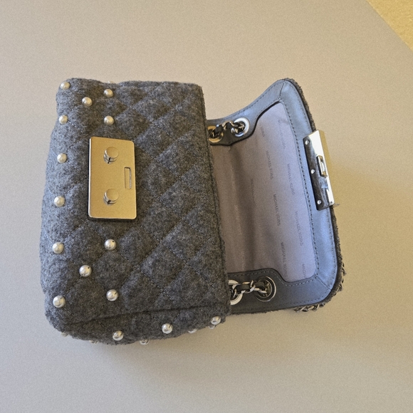 Michael Kors Sloan Small Quilted Wool Felt Pearl Embellished Chain Shoulder Bag - Picture 10 of 16